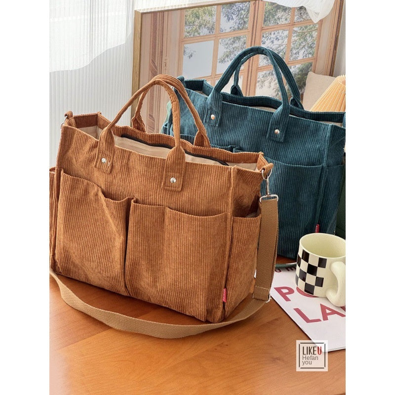Autumn Winter Multi-Pocket Corduroy Tote Bag