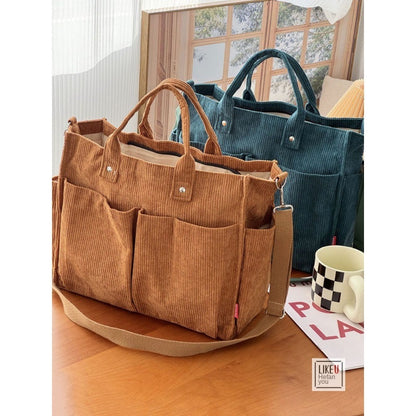 Autumn Winter Multi-Pocket Corduroy Tote Bag