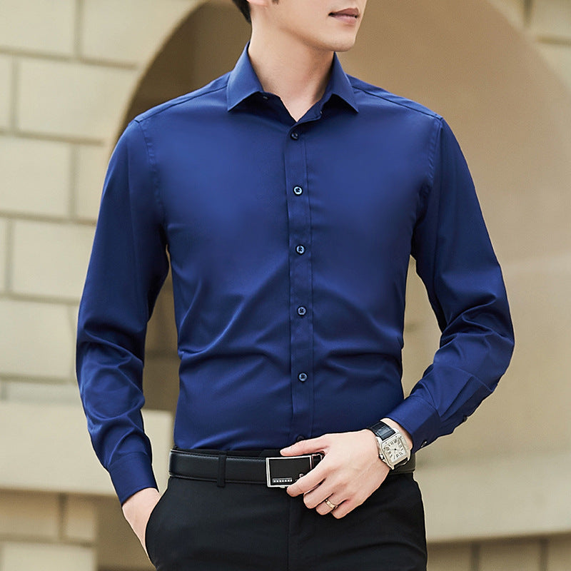 Men's Long Sleeved Slim Fit Solid Color Professional Business Dress Men's Suit Shirt