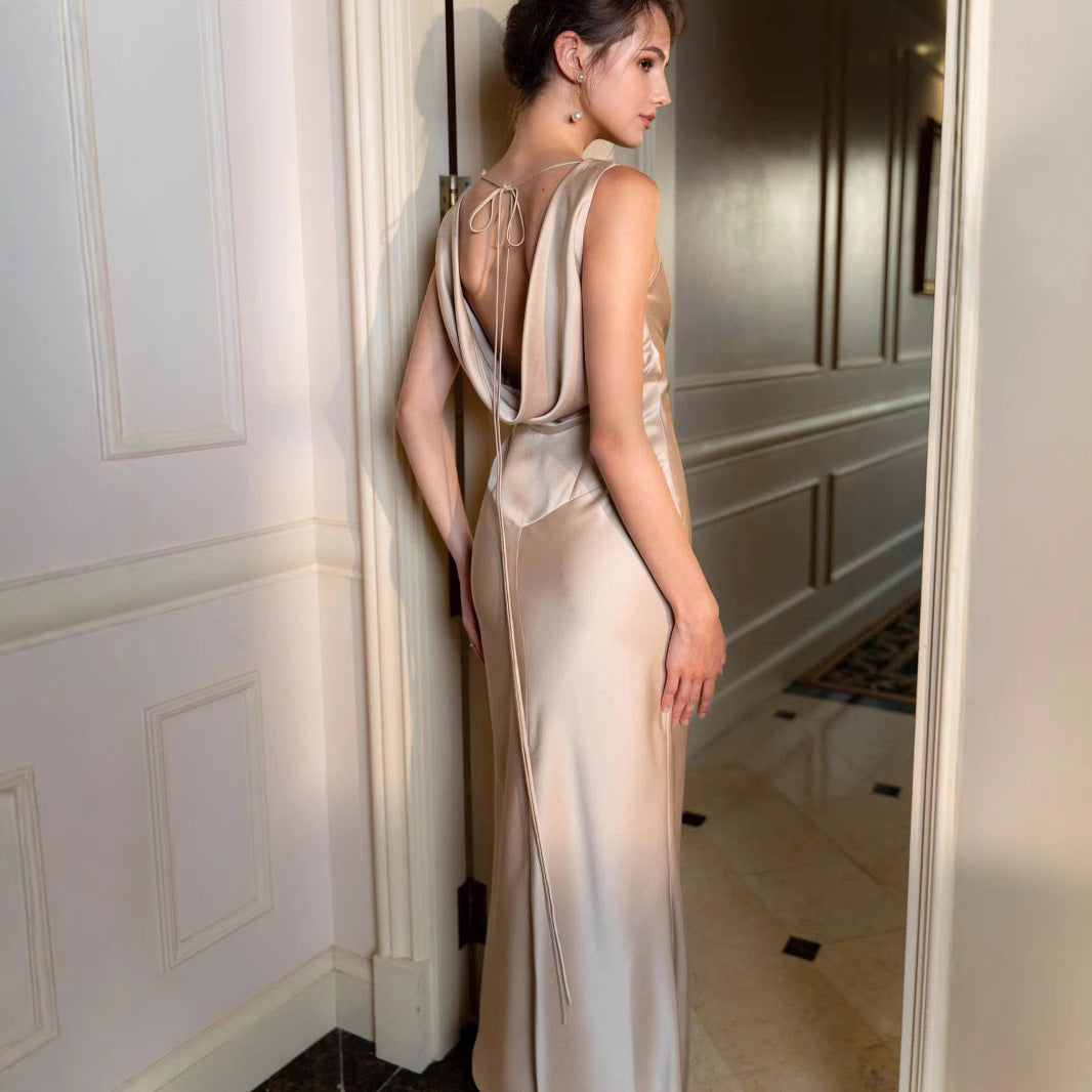 Long Dress Celebrity Pure Desire High-end Formal Wear Bridesmaid Solid Color