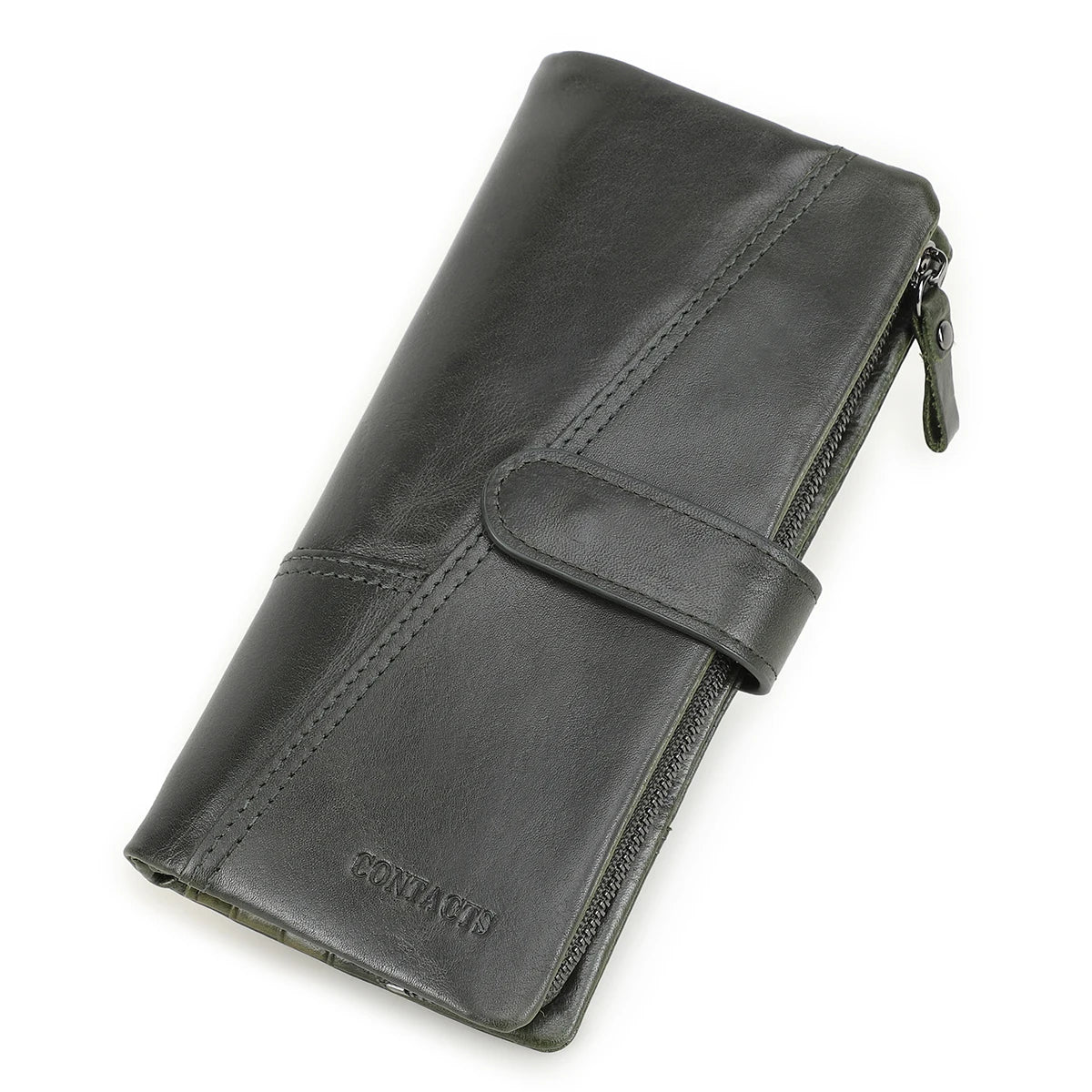 Genuine Leather Men's Long Wallet With Phone Bag Zipper Coin Pocket Purse Male Clutch