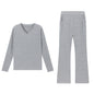 Fashionable Casual Loose V-Neck Ribbed Knit Set for Women