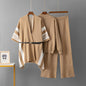 Jacquard Cape Top with Loose Wide-Leg Pants Knit Three-Piece Set