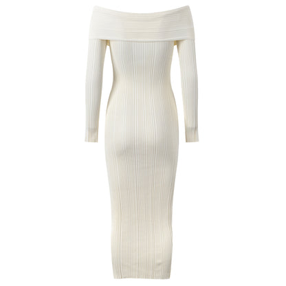 One-shoulder Sexy Slim Knitted Dress Evening Dress with Hip-hugging Long Skirt