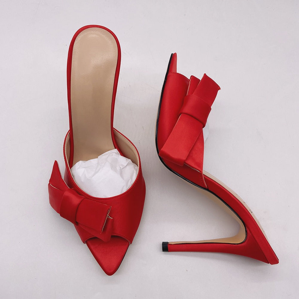 Elegant Pointed bow thin high heels sandals for 2025