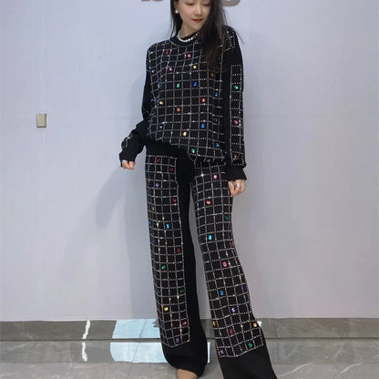 Fall Retro Style Outfits Women's Diamond Two-Sets