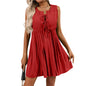 European and American women's lace up fashionable short sleeveless vacation dress