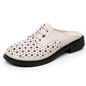 Cave shoes real leather flat heel thick sole hollowed out sandals women's slippers round toe