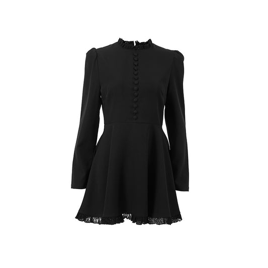 Long sleeved dress design sense small black skirt A-line skirt for women