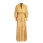 Vintage Dress with Lantern Sleeves Pleated Ruffle Edges Waist Cinching Long Skirt