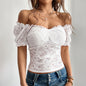 Sexy hollow out navel slimming one shoulder lace top for women's wear