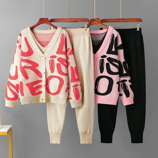 New Arrivals 2025 Autumn Winter 3-Piece Women's Cardigan Tracksuit