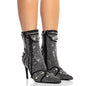 Women's Bling Crystal Knee-High Boots Pointed Toe Stiletto Tassel