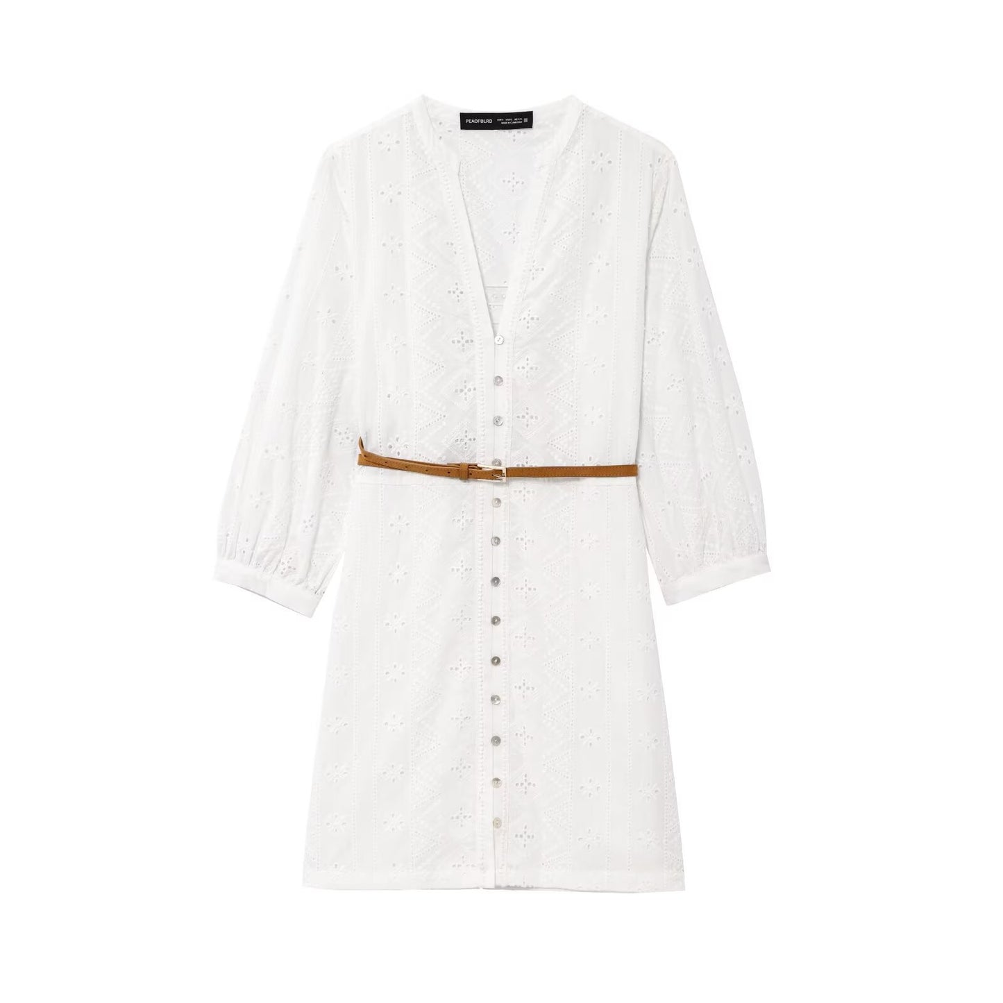 Single breasted shirt style dress with belt for women