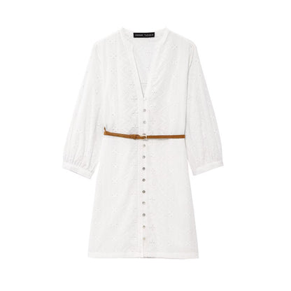 Single breasted shirt style dress with belt for women