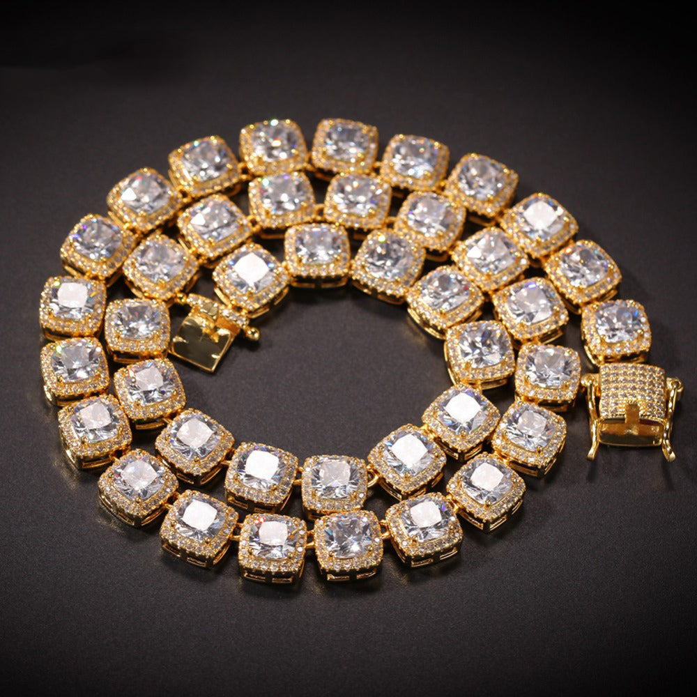 Square Cubic Zirconia Tennis Chains Top Quality Hip-hop Necklace Luxury Jewelry for Unisex