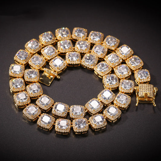 Square Cubic Zirconia Tennis Chains Top Quality Hip-hop Necklace Luxury Jewelry for Unisex