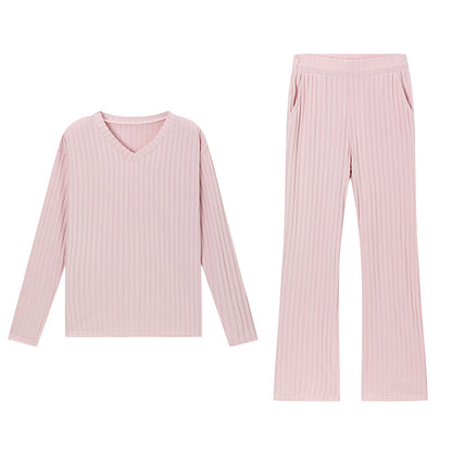 Fashionable Casual Loose V-Neck Ribbed Knit Set for Women