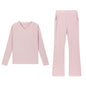Fashionable Casual Loose V-Neck Ribbed Knit Set for Women