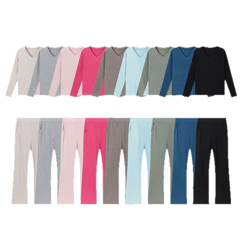 Fashionable Casual Loose V-Neck Ribbed Knit Set for Women