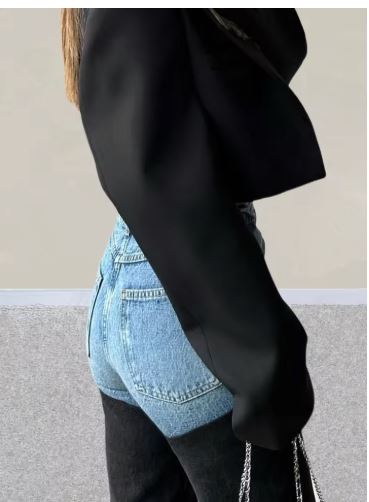 Blue Black Y2K Washed Jeans Pants Slim Stretch  Denim Trousers