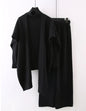 Knitted Turtleneck & Wide Leg Pants Set Shawl Turtleneck