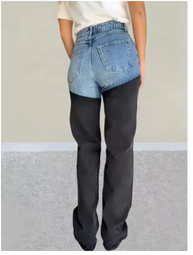 Blue Black Y2K Washed Jeans Pants Slim Stretch  Denim Trousers