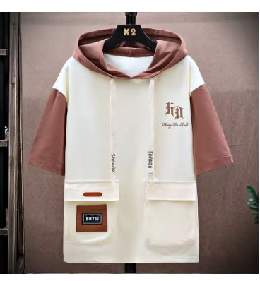 New Hooded Casual Two Piece Short Sleeve Cotton Men