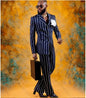 Fashion Navy Blue Stripe Single Breasted Men’s 2 Piece Suit Set