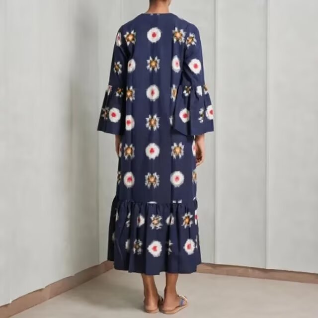 Autumn New Fashion Flower Series V-neck Long Sleeved Dress