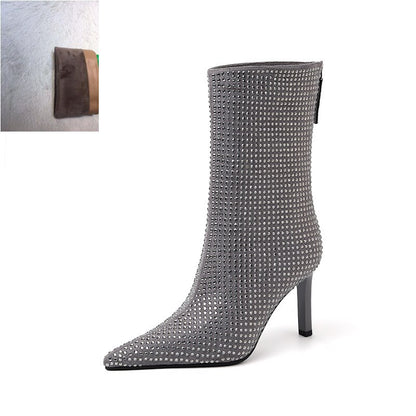 Women's Glamorous Rhinestone-embellished high heel Booties - Fall’s Hottest Statement Boot!