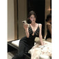 Spicy Women's Dress with Rhinestone Metal Accessories Long Length Fitted Halter Dress