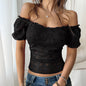 Sexy hollow out navel slimming one shoulder lace top for women's wear