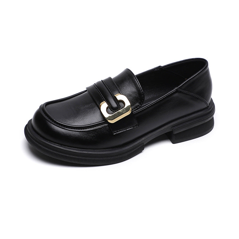 New autumn and winter one-step-on retro small leather shoes British style soft sole thick heel single shoes for women