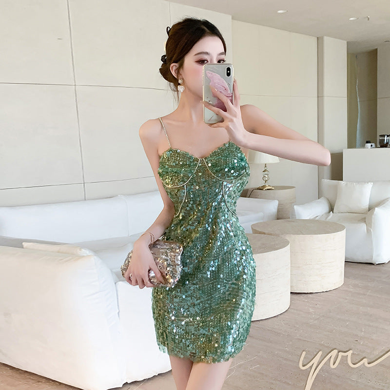 Heavy Industry Rhinestone Sequin Sweet and Spicy Dress