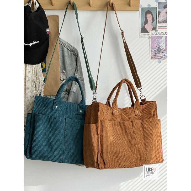 Autumn Winter Multi-Pocket Corduroy Tote Bag