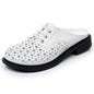 Cave shoes real leather flat heel thick sole hollowed out sandals women's slippers round toe