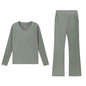 Fashionable Casual Loose V-Neck Ribbed Knit Set for Women