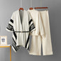 Jacquard Cape Top with Loose Wide-Leg Pants Knit Three-Piece Set
