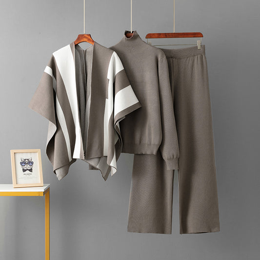 Women’s Shawl, Sweater & Wide Leg Pants 3-Piece Set