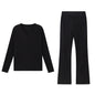 Fashionable Casual Loose V-Neck Ribbed Knit Set for Women