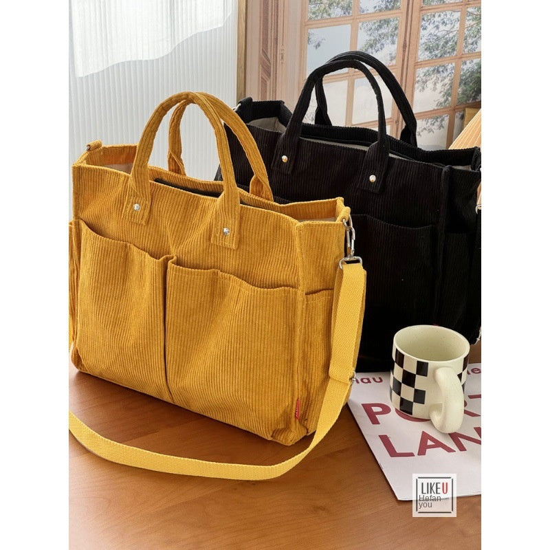 Autumn Winter Multi-Pocket Corduroy Tote Bag