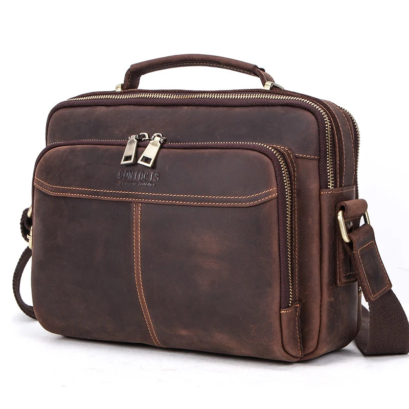 Crazy Horse Leather Men Messenger Bag Vintage Large Capacity