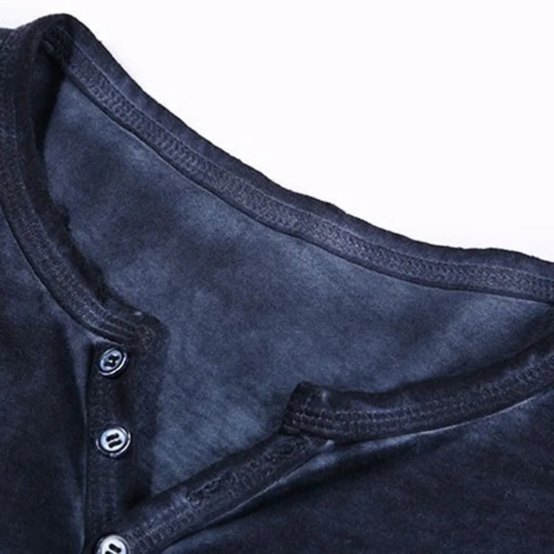 Men Tee Shirt V-neck Long Sleeve Tee Tops Stylish Buttons T-shirt 2025