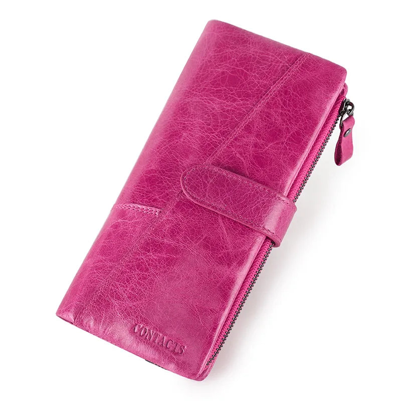 Genuine Leather Men's Long Wallet With Phone Bag Zipper Coin Pocket Purse Male Clutch