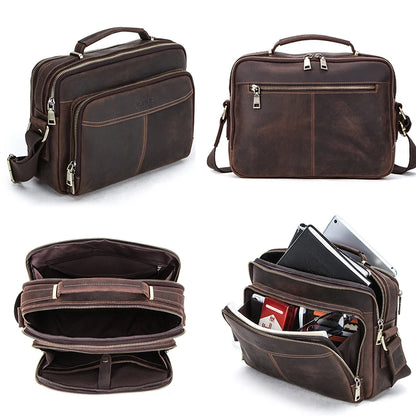 Crazy Horse Leather Men Messenger Bag Vintage Large Capacity