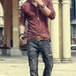 Men Tee Shirt V-neck Long Sleeve Tee Tops Stylish Buttons T-shirt 2025