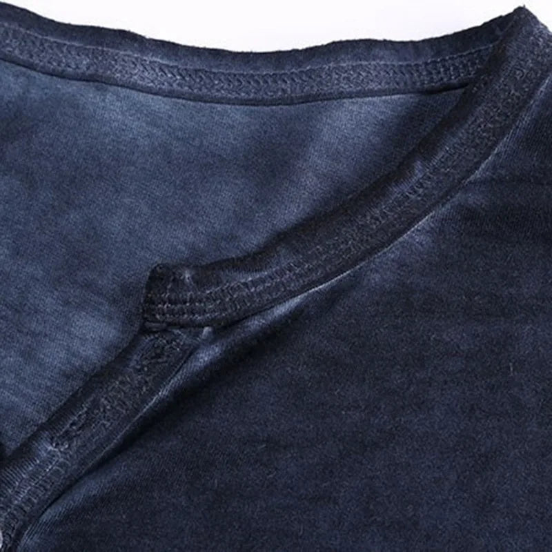 Men Tee Shirt V-neck Long Sleeve Tee Tops Stylish Buttons T-shirt 2025