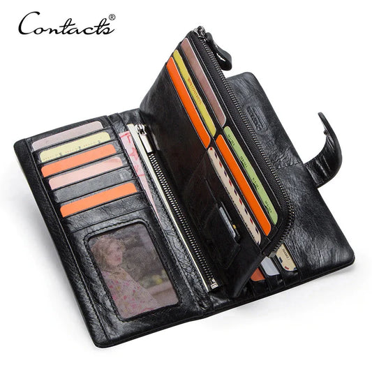 Genuine Leather Men's Long Wallet With Phone Bag Zipper Coin Pocket Purse Male Clutch