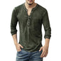 Men Tee Shirt V-neck Long Sleeve Tee Tops Stylish Buttons T-shirt 2025